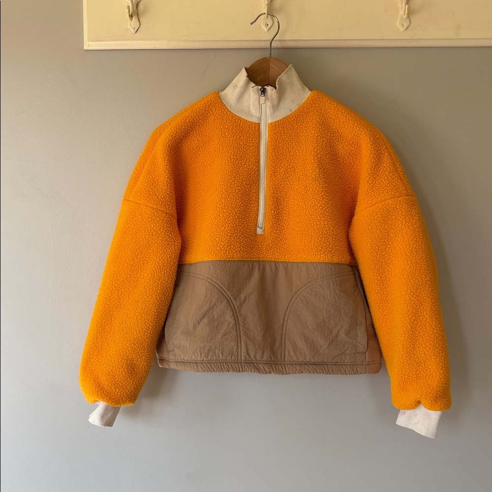 Fabletics Cropped Yellow Tan Sweater Jacket | XXS